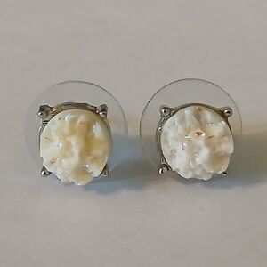 Creamy White Shiny Iridescent Chunky Textured Bead Mini Stud Earrings